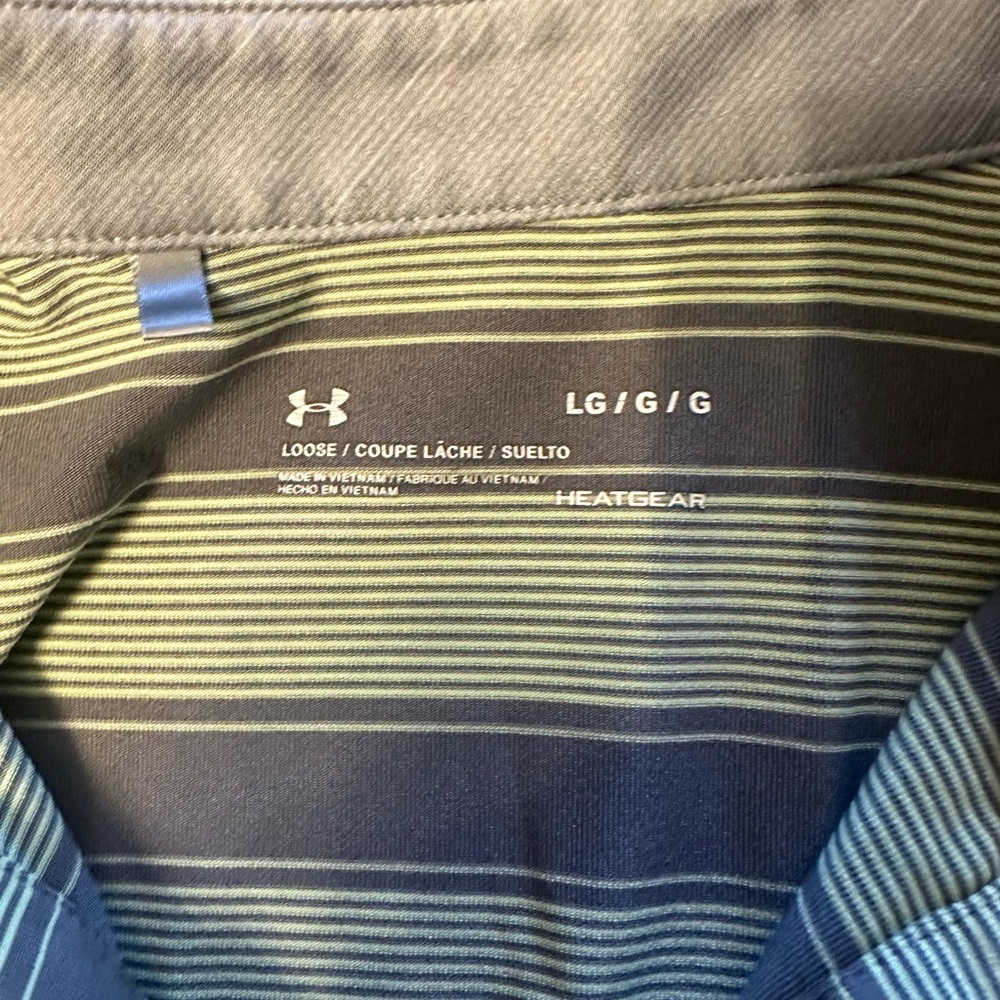 Men’s Large Under Armor Green and Gray Striped Polo Shirt - Picture 3 of 3